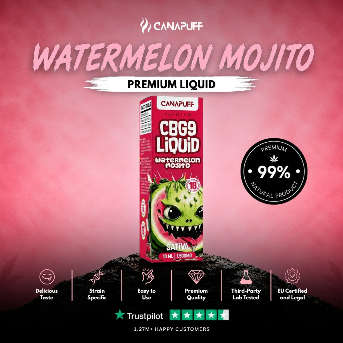 CBG9 Liquid Watermelon Mojito 1.500mg – liquid bottle, photo 2