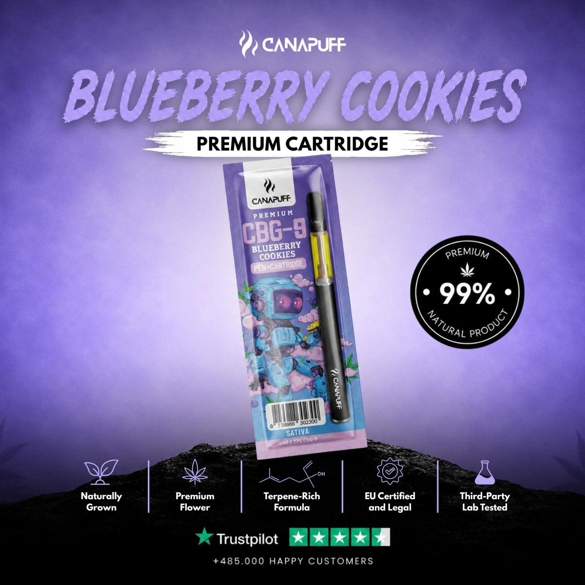 CBG9 Pen+Cartridge Blueberry Cookies 79% – vape pen with cartridge, photo 2