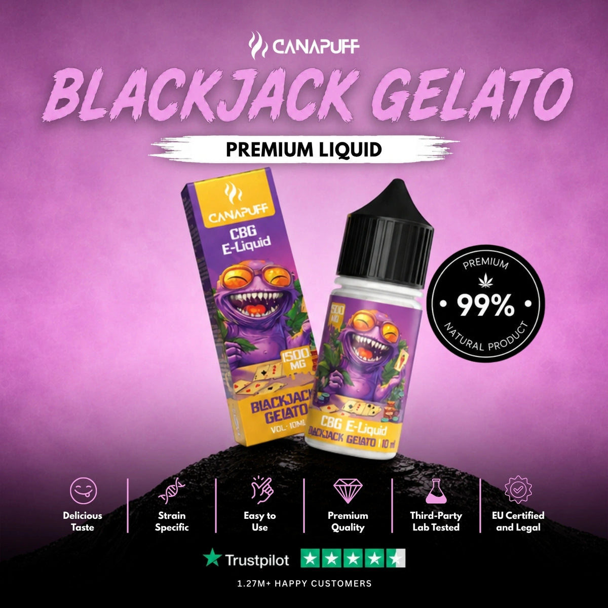 CBG Liquid Blackjack Gelato 1.500mg – liquid bottle, photo 2