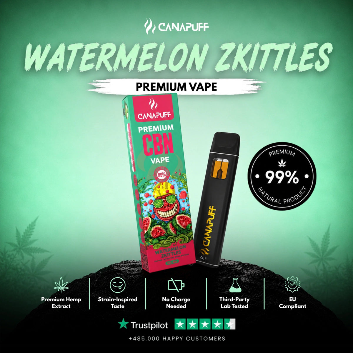 CBN Vape Watermelon Zkittles 89% 1ml – disposable vape pen, photo 2