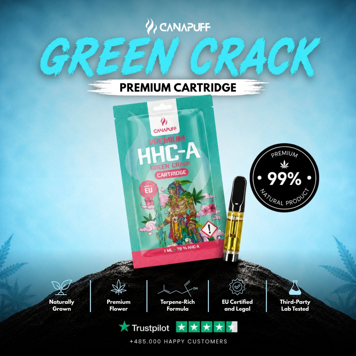 HHC-A Cartridge Green Crack 79% – vape cartridge, photo 2