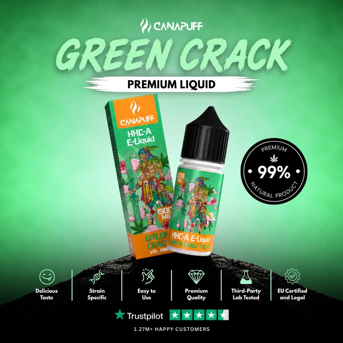 HHC-A Liquid Green Crack 1.500mg – liquid bottle, photo 2