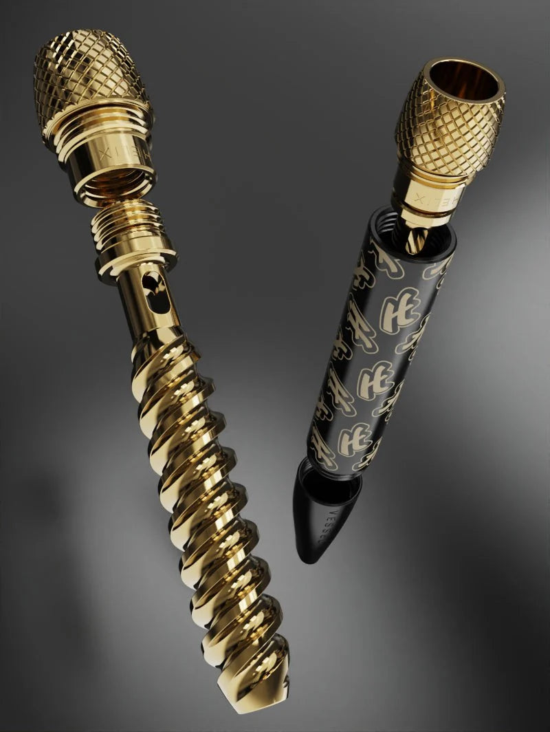 Vessel One Hitter Highsman Edition med guldfarvet mesh-hoved og dekorativ indpakning
