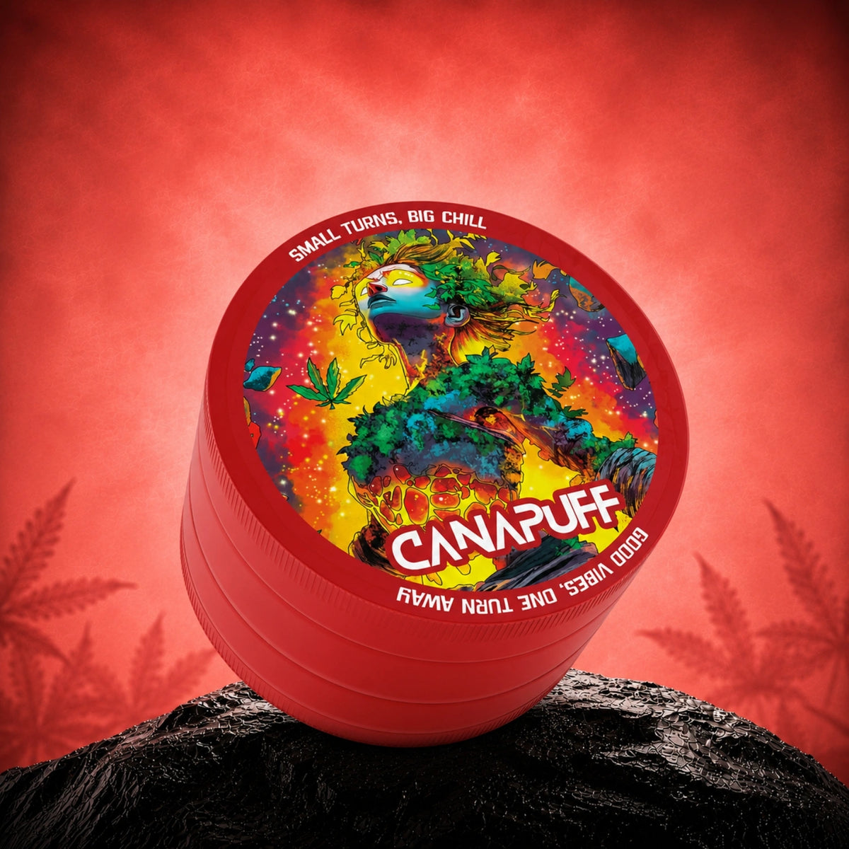 Canapuff Metal Grinder Euforic red herb grinder with colorful artwork