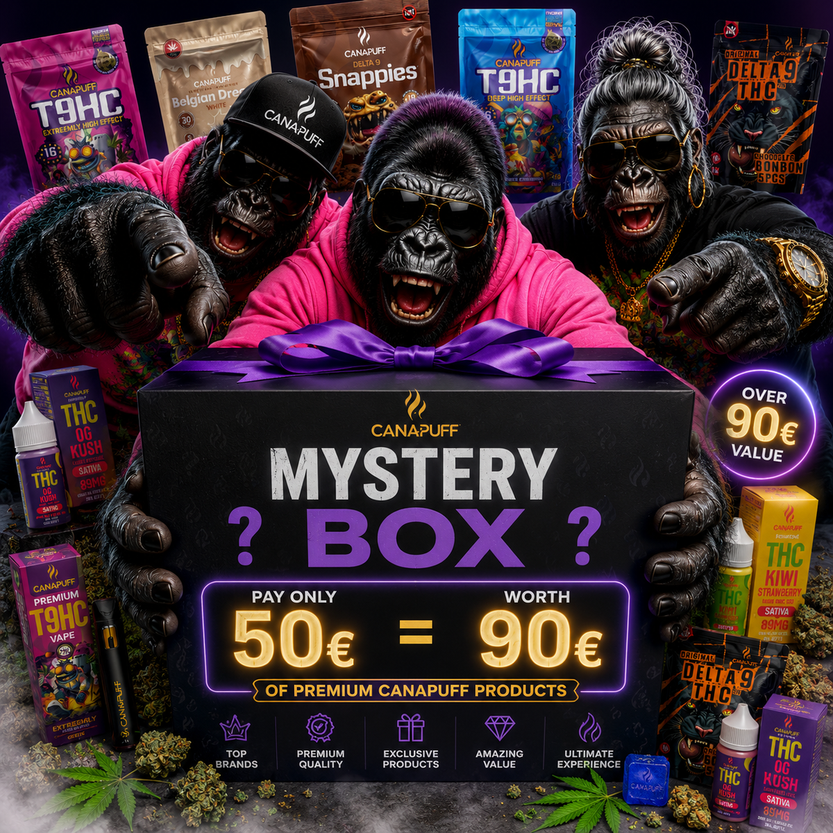 Canapuff Mystery Box M con productos de THC derivado del cáñamo