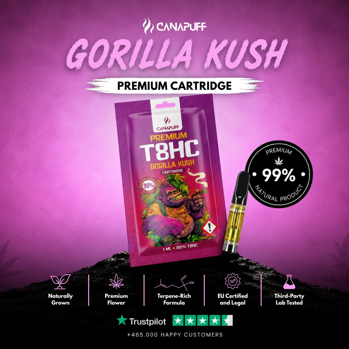 T8HC Cartridge Gorilla Kush 99% – картридж для vape, фото 2