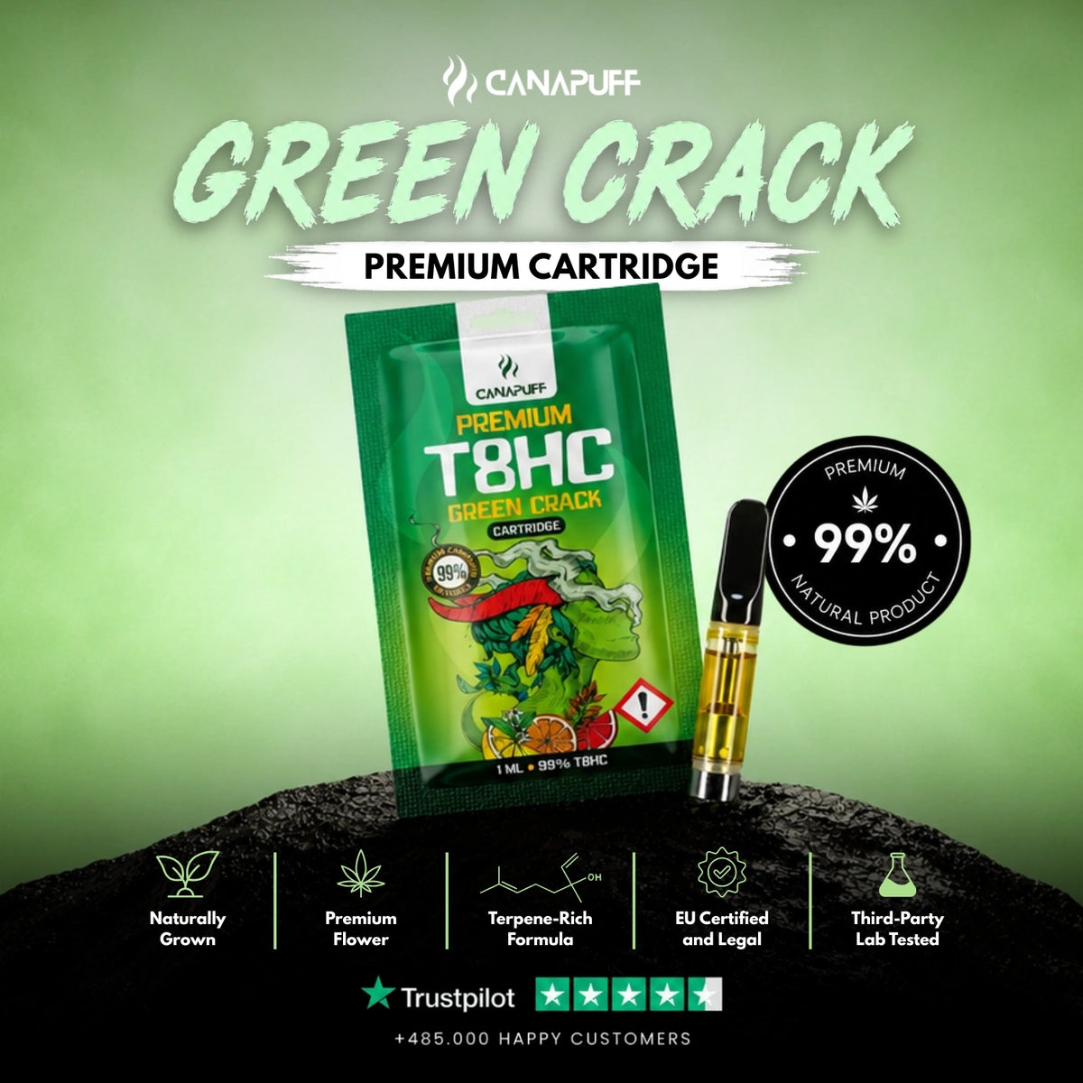 T8HC Cartridge Green Crack 99% – vape cartridge, photo 2