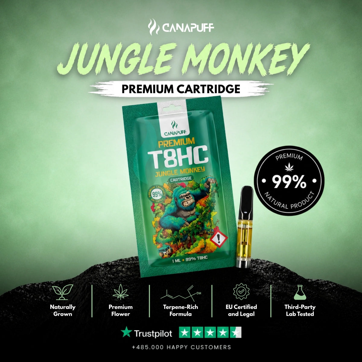 T8HC Cartridge Jungle Monkey 99% – vape cartridge, photo 2