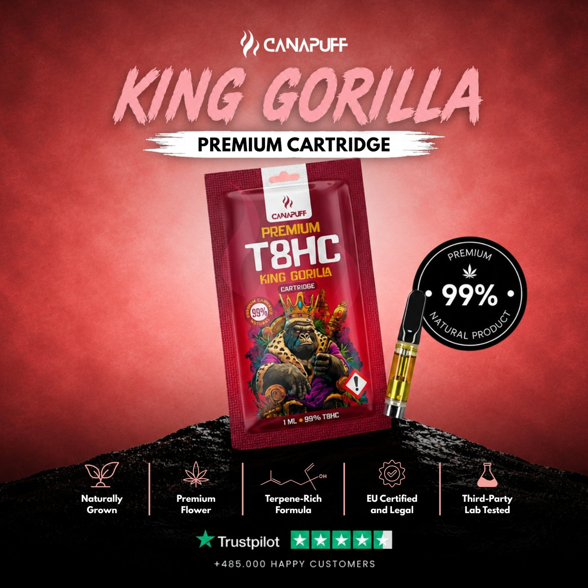 T8HC Cartridge King Gorilla 99% – vape cartridge, photo 2