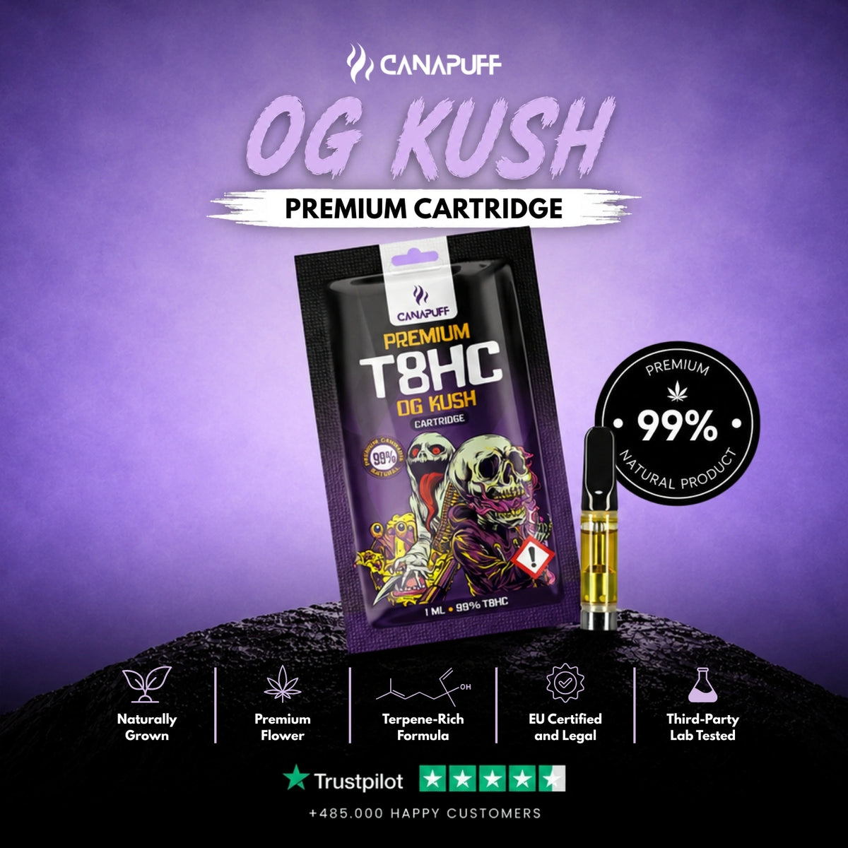 T8HC Cartridge OG Kush 99% – vape cartridge, photo 2
