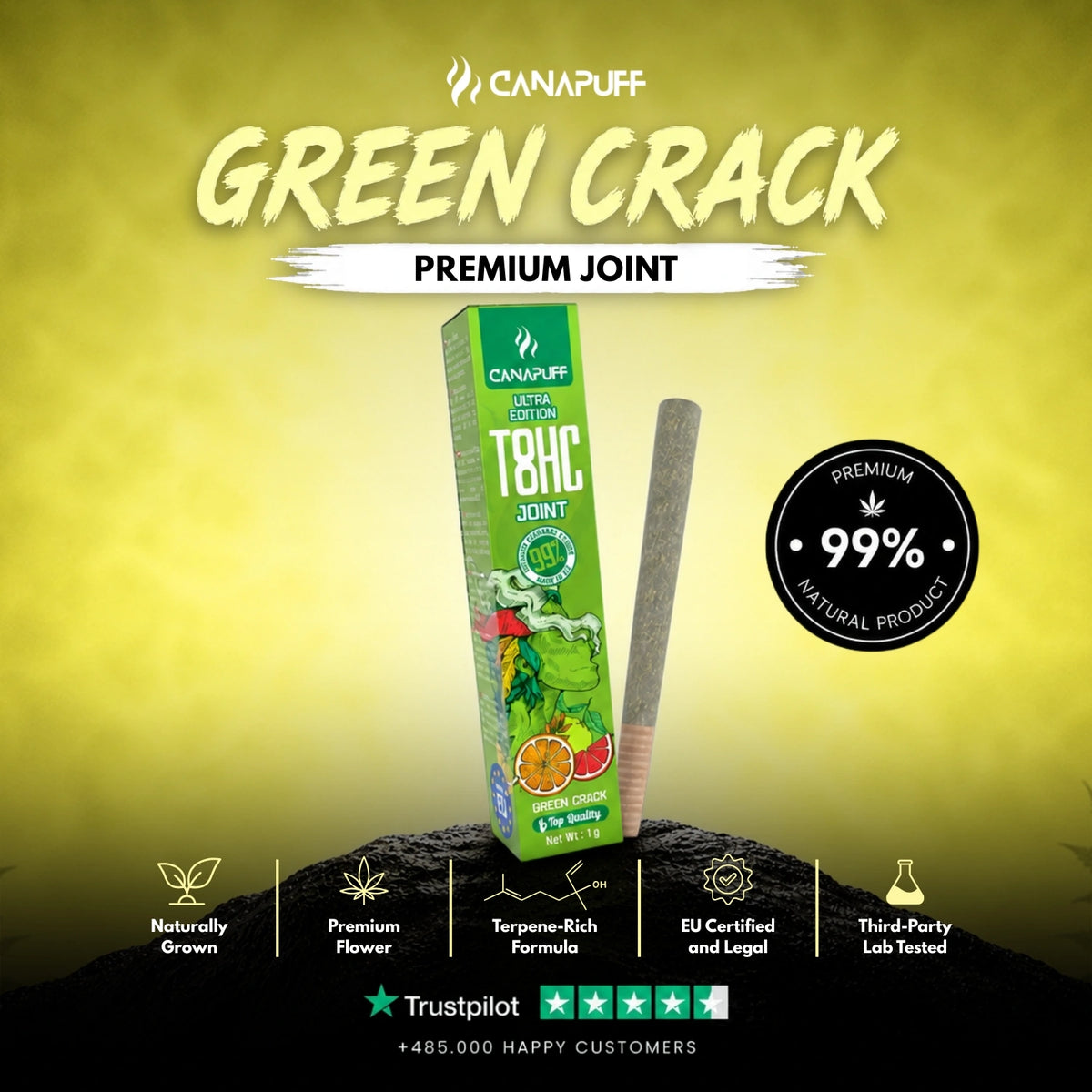 T8HC Joint Green Crack Ultra Edition 99% 1g – pre-rolled joint, photo 2