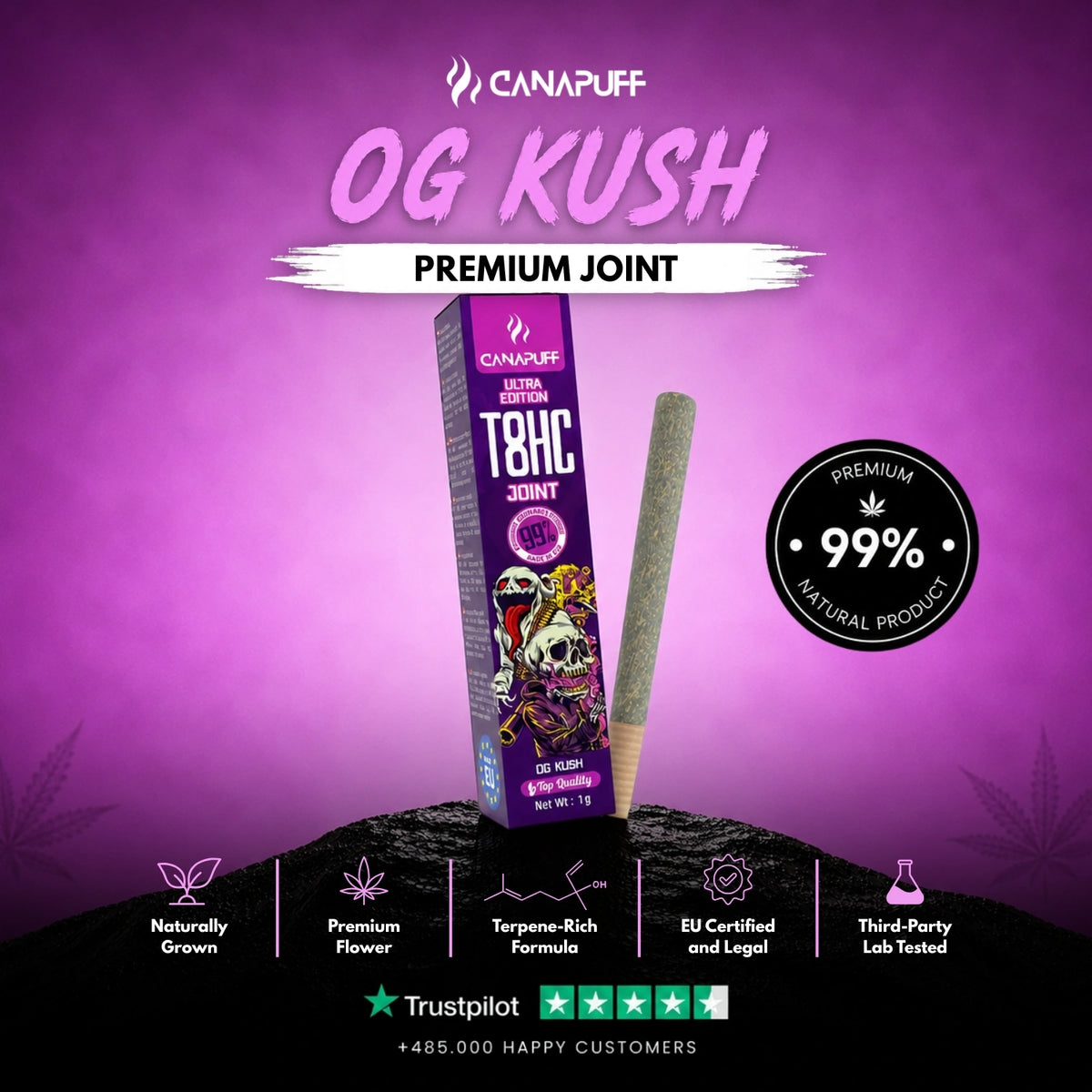 T8HC Joint OG Kush Ultra Edition 99% 1g – pre-rolled joint, photo 2
