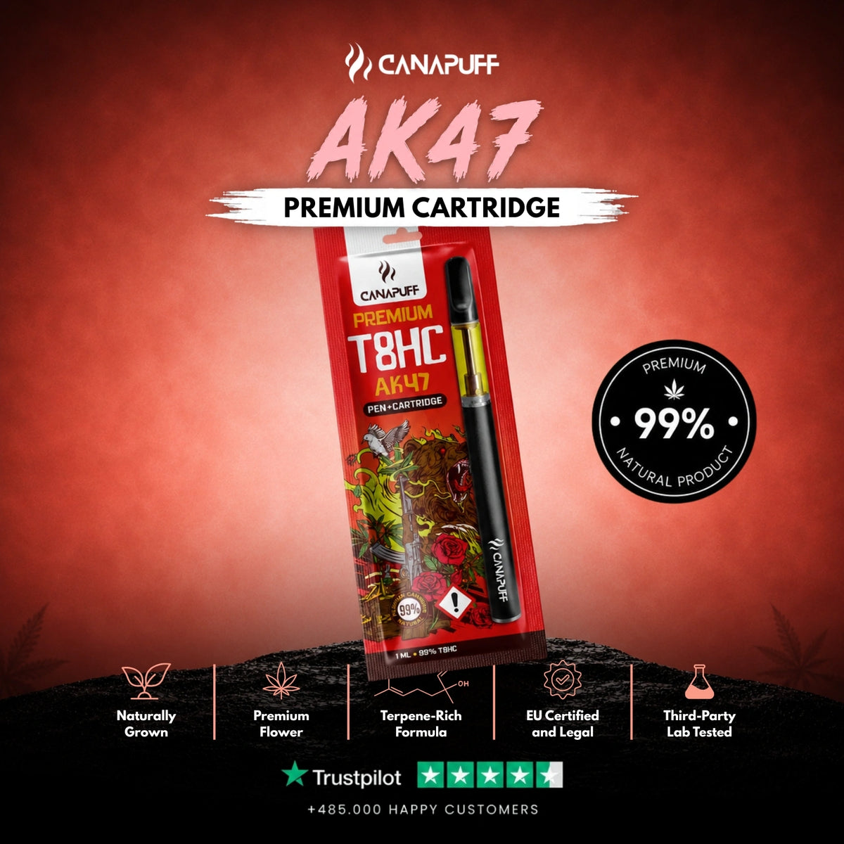 T8HC Pen+Cartridge AK47 99% – vape pen із картриджем, фото 2