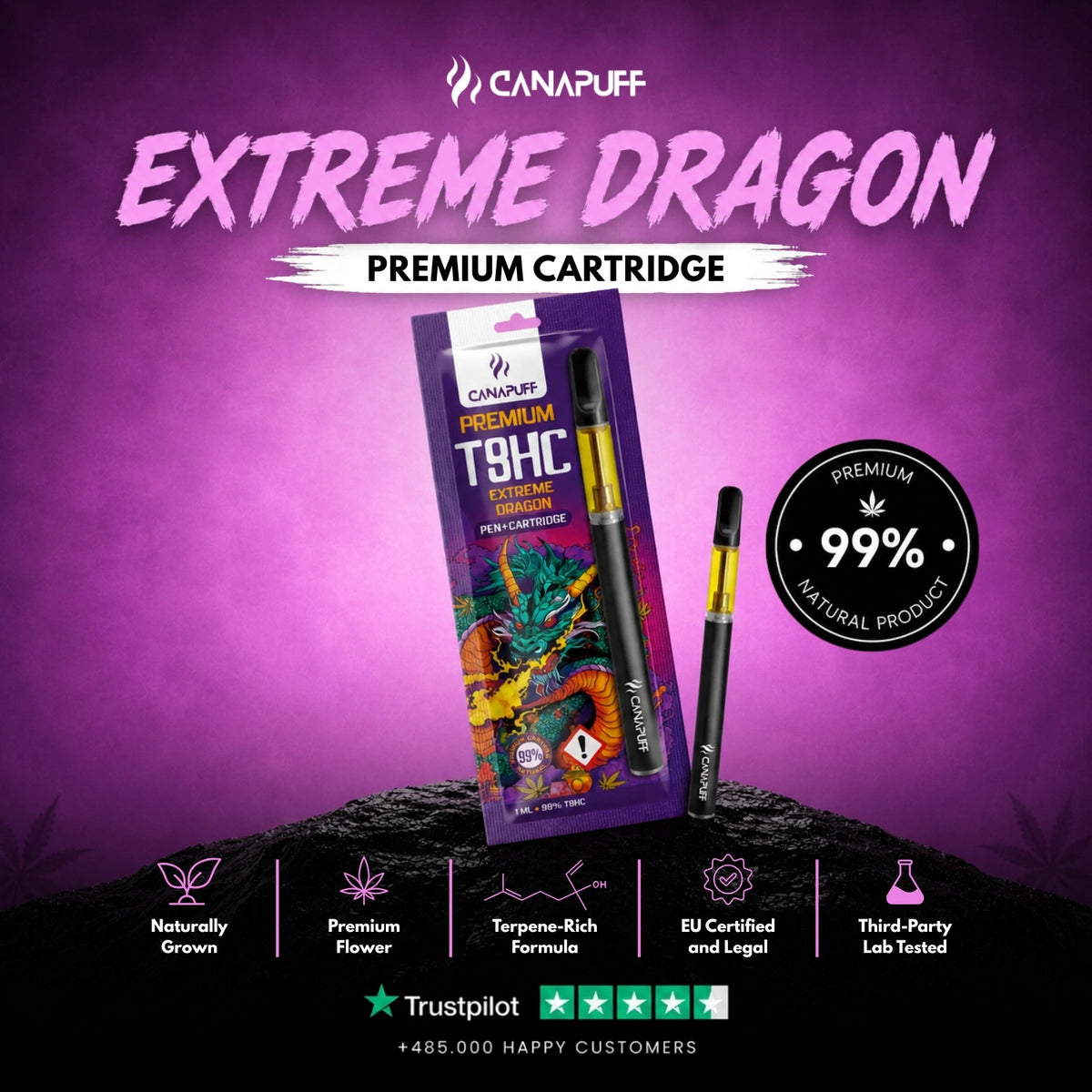 T8HC Pen+Cartridge Extreme Dragon 99% – vape pen із картриджем, фото 2