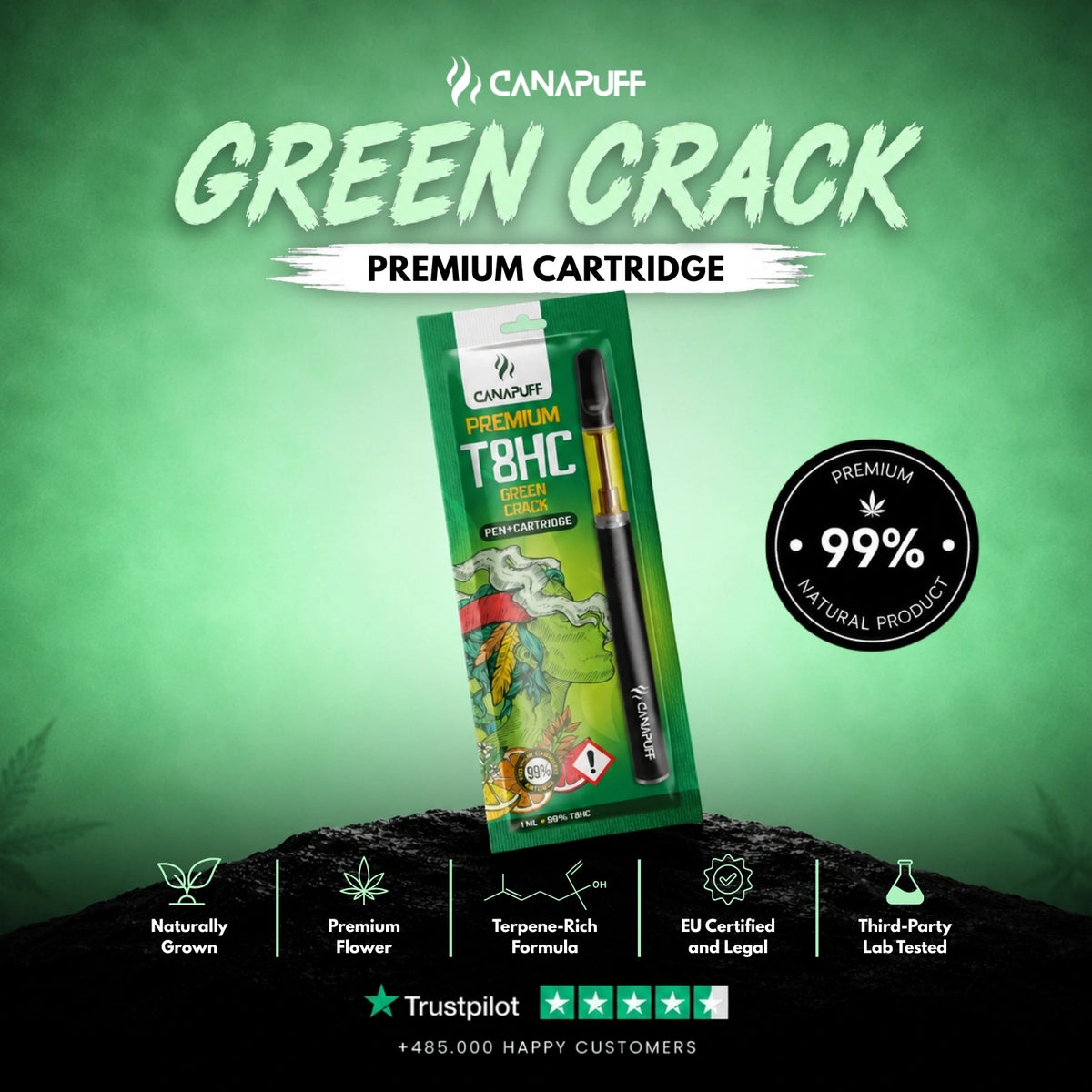 T8HC Pen+Cartridge Green Crack 99% – vape pen s kazetou, foto 2