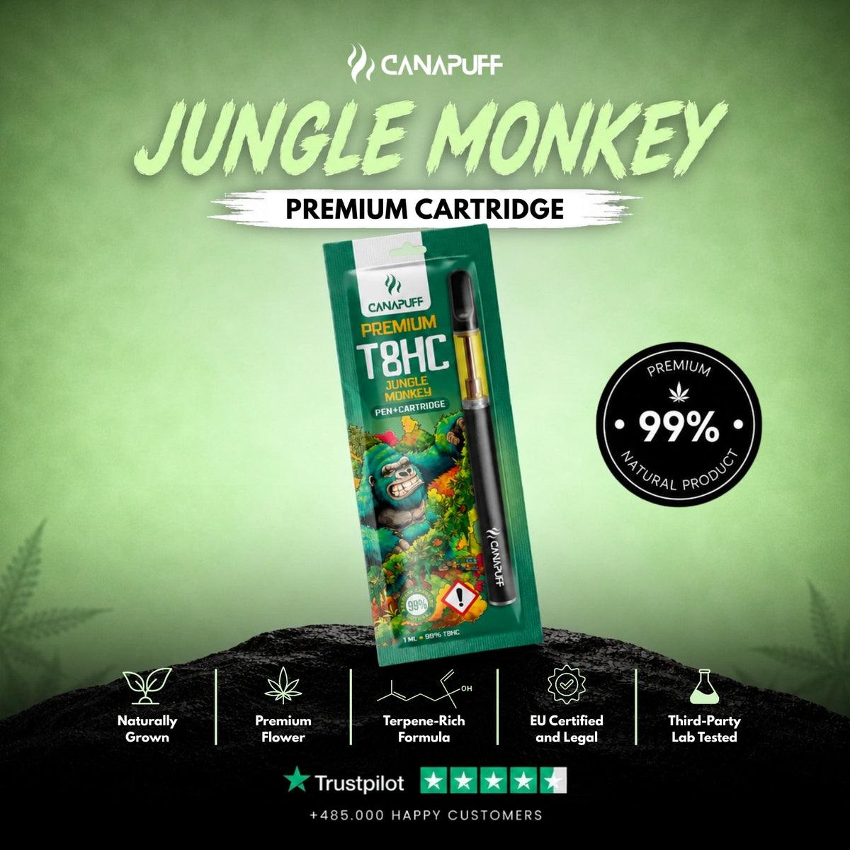 T8HC Pen+Kartridż Jungle Monkey 99% – vape pen z kartridżem, zdjęcie 2