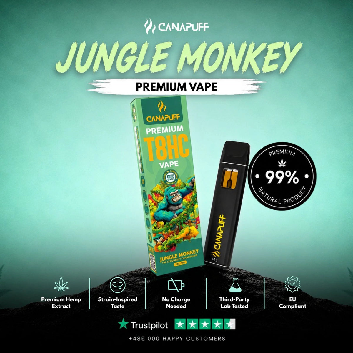 T8HC Vape Jungle Monkey 95% 1ml – disposable vape pen, photo 2