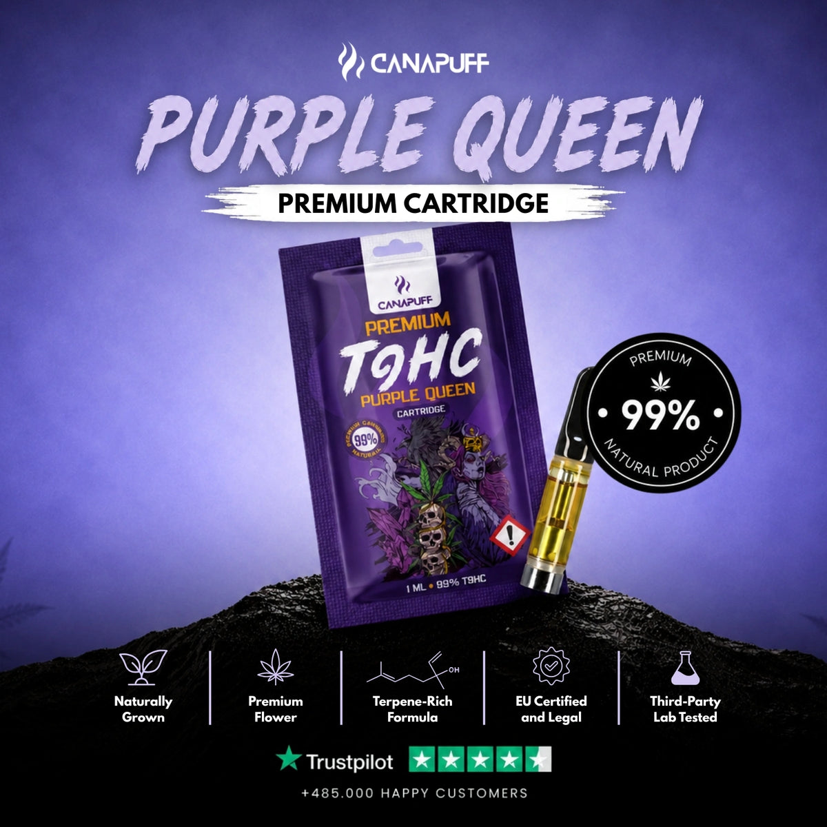 TⳊHC Cartridge Purple Queen 99% – vape cartridge, photo 2