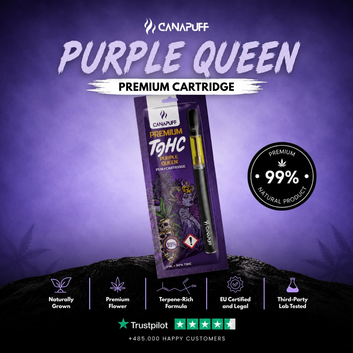 TⳊHC Pen+Cartridge Purple Queen 99% – vape pen with cartridge, photo 2