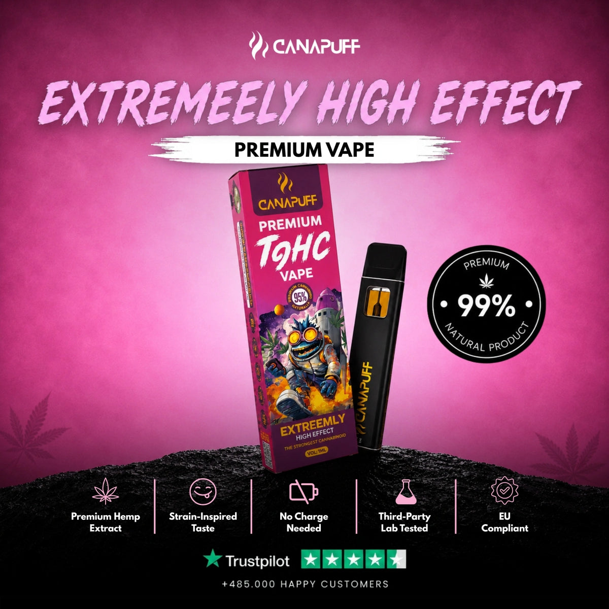 TⳊHC Vape Extreemly 95% 1ml – disposable vape pen, photo 2