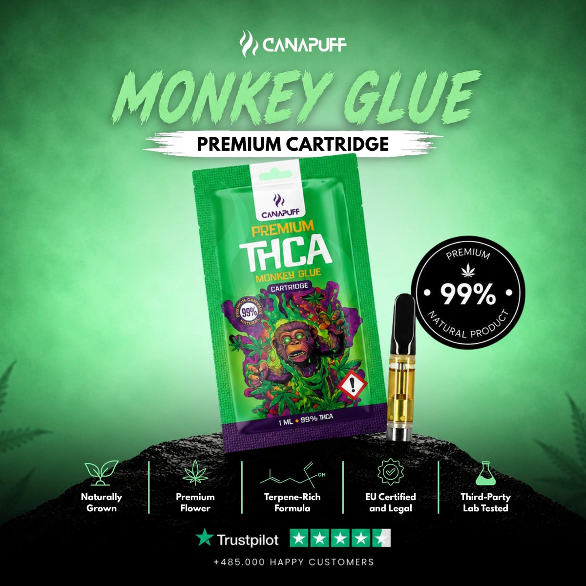 THCA Cartridge Monkey Glue 99% – vape cartridge, photo 2