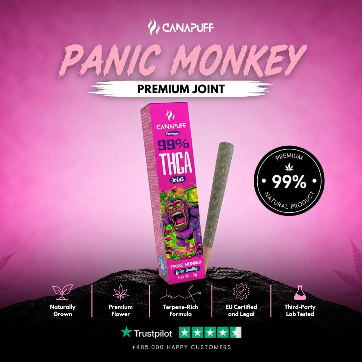 THCA Joint Panic Monkey 99% 2g – pre-rolled joint, photo 2
