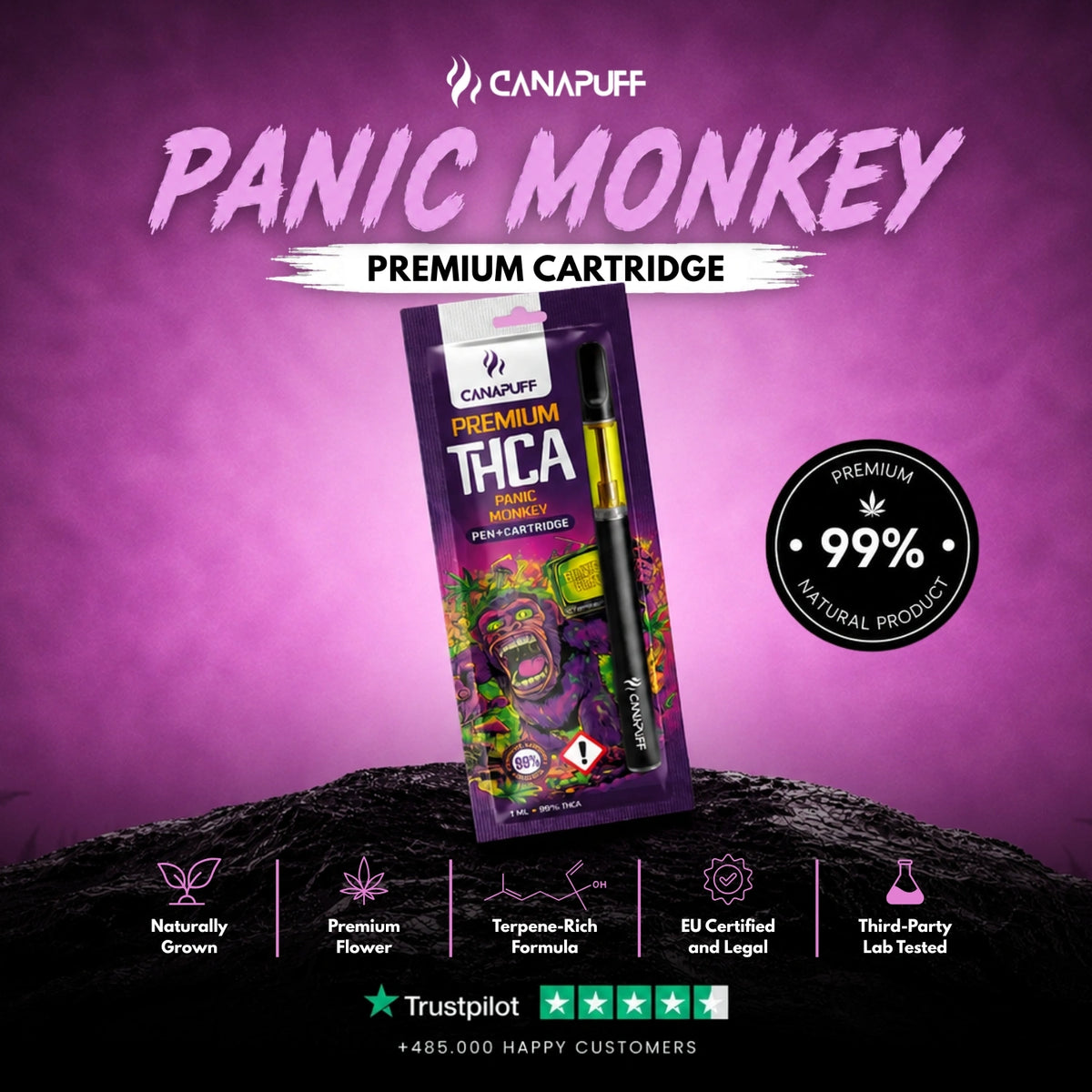 THCA Pen+Cartridge Panic Monkey 99% – vape pen with cartridge, photo 2