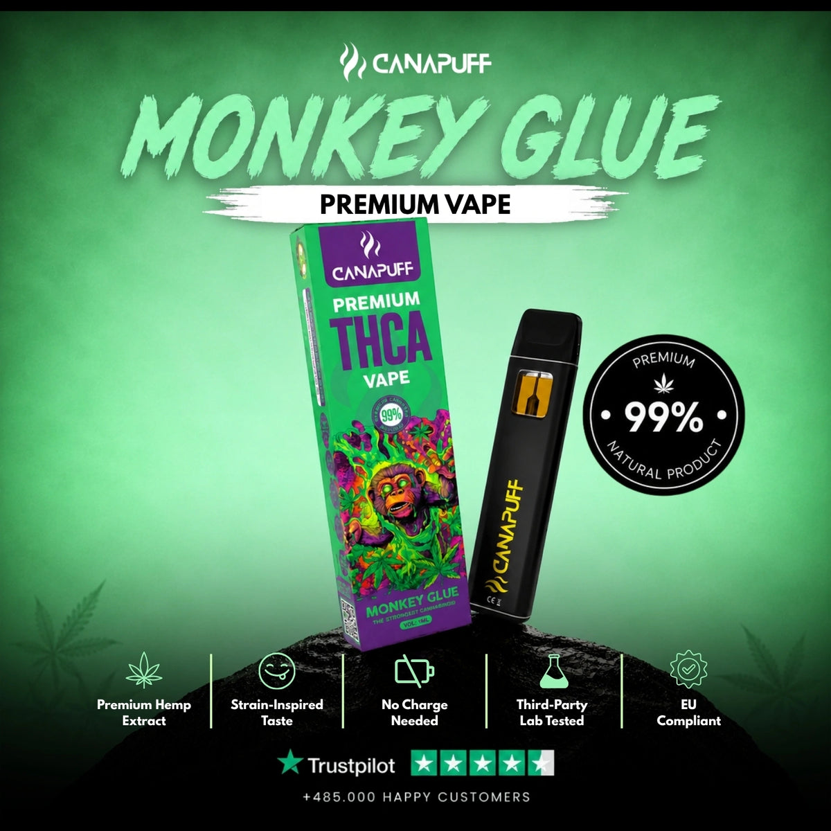 THCA Vape Monkey Glue 99% 1ml – disposable vape pen, photo 2
