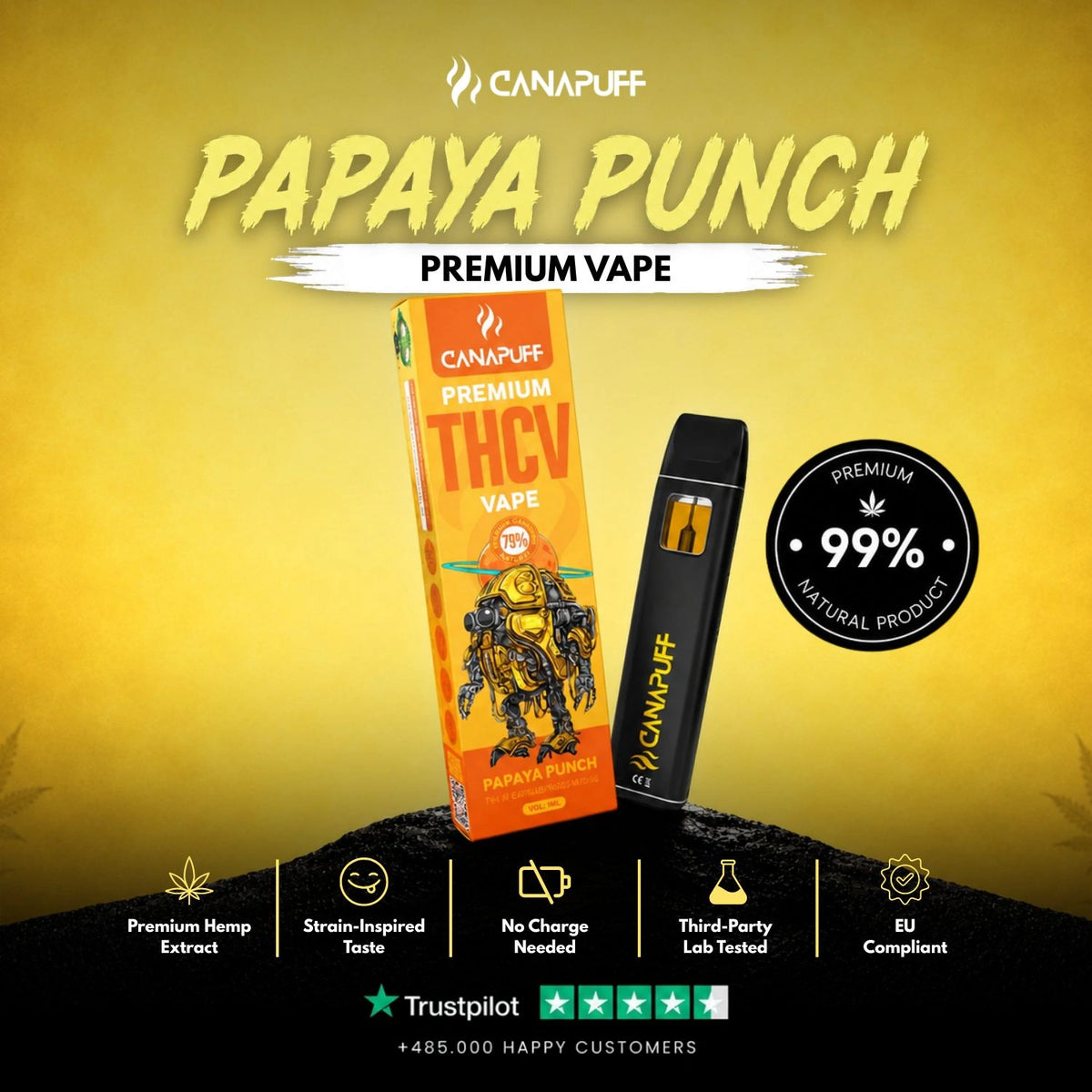 THCv Vape Papaya Punch 79% 1ml – disposable vape pen, photo 2