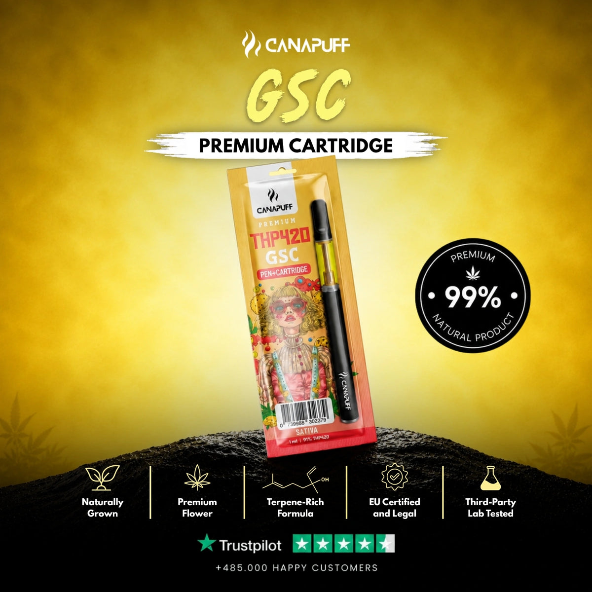 THP420 Pen+Cartridge GSC 79% – vape pen with cartridge, photo 2
