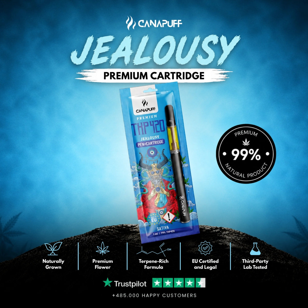 THP420 Pen+Cartridge Jealousy 79% – vape pen with cartridge, photo 2