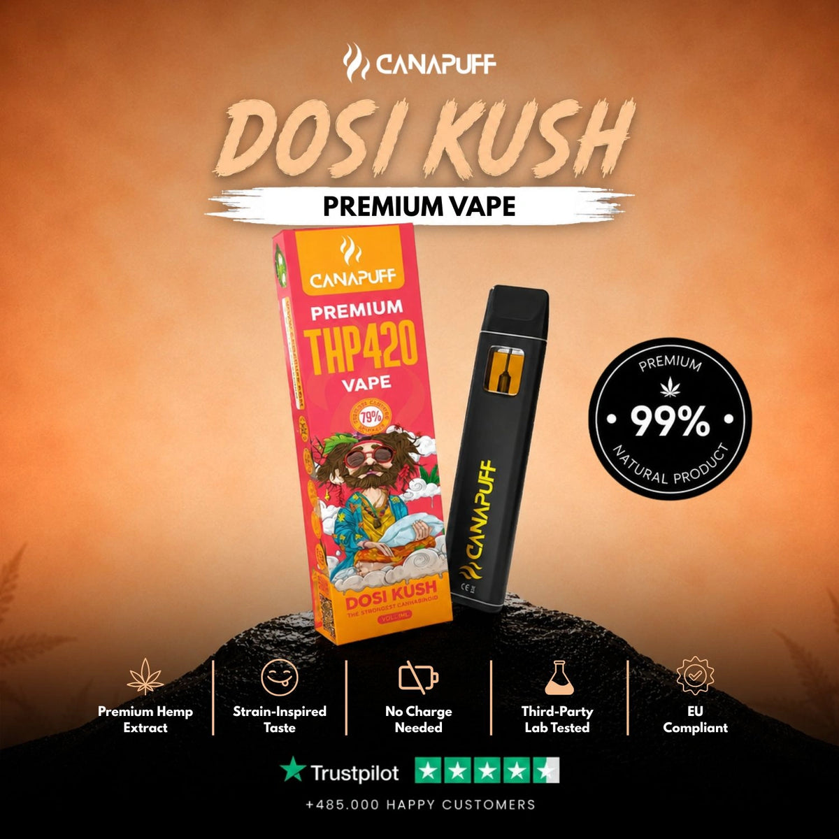THP420 Vape Dosi Kush 79% 1ml – disposable vape pen, photo 2