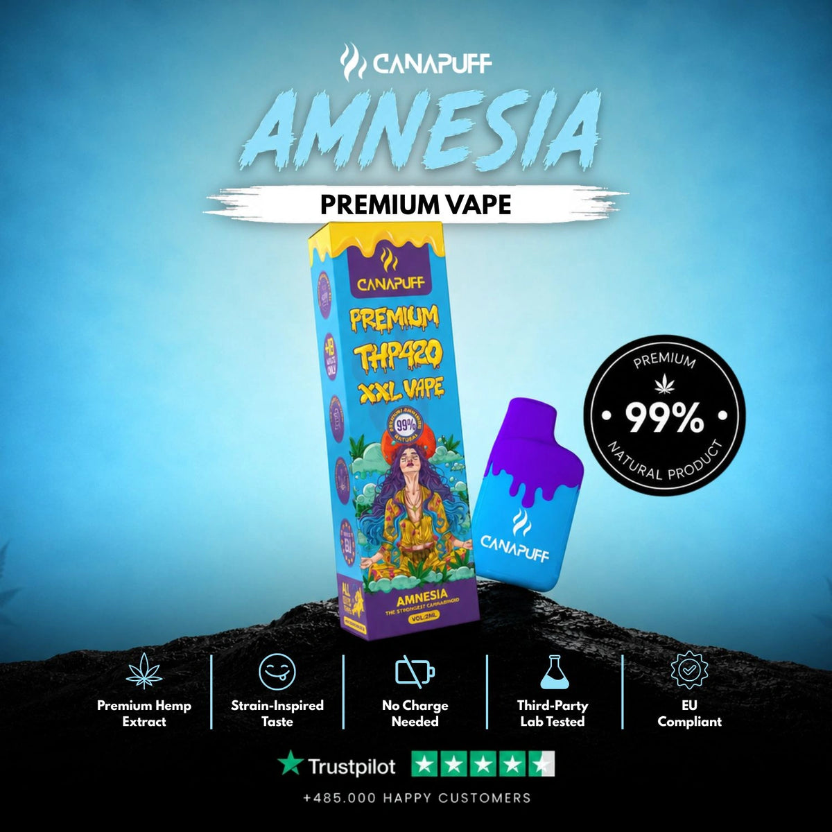 THP420 XXL Vape Amnesia 99% 2ml – disposable vape pen, photo 2