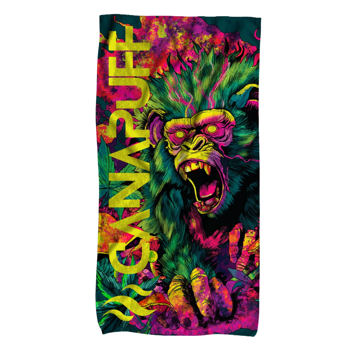 Canapuff Jungle Monkey towel with colorful monkey and tropical design