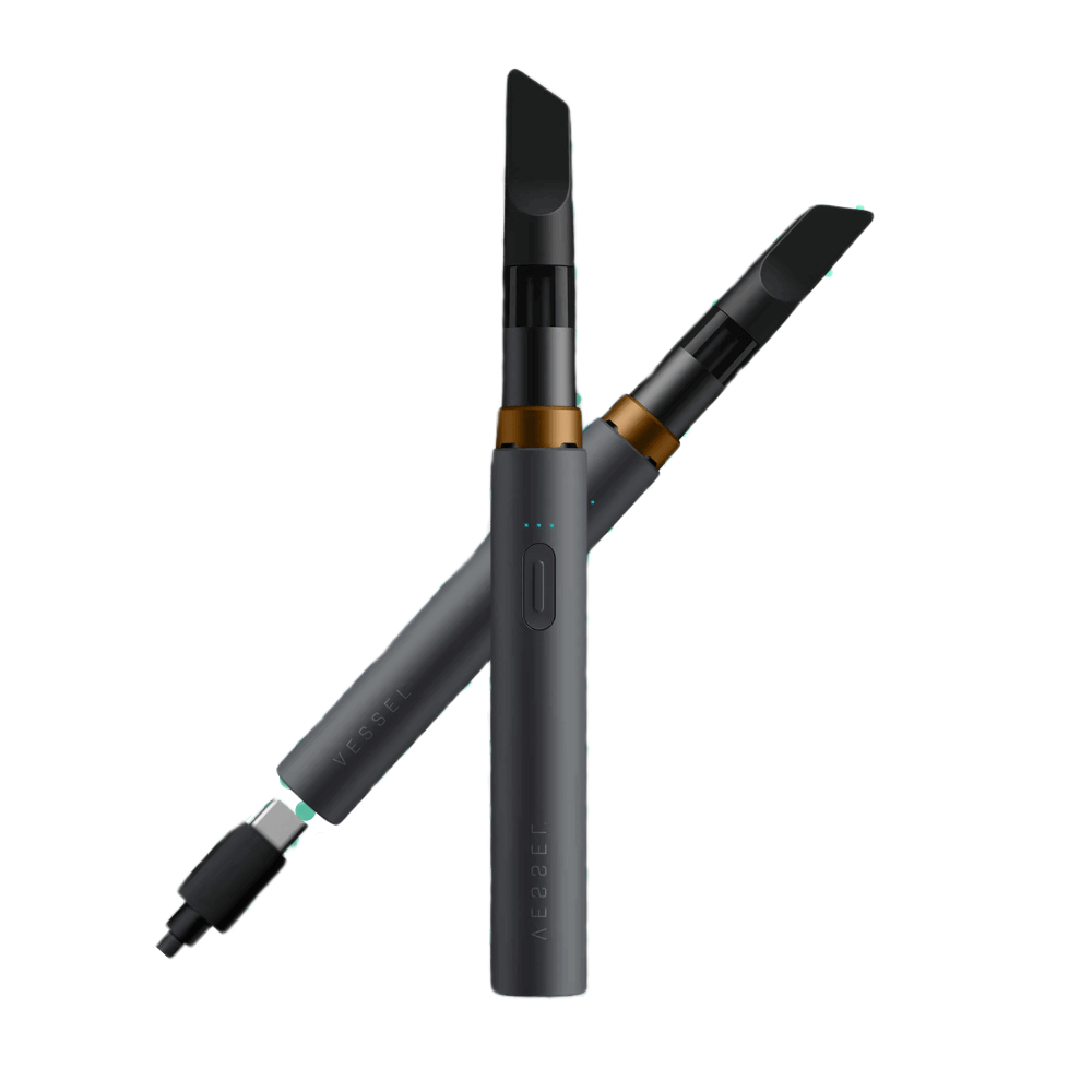 Vape pen Vessel Core în gri piatră, cu două cartușe ceramice și cablu de încărcare