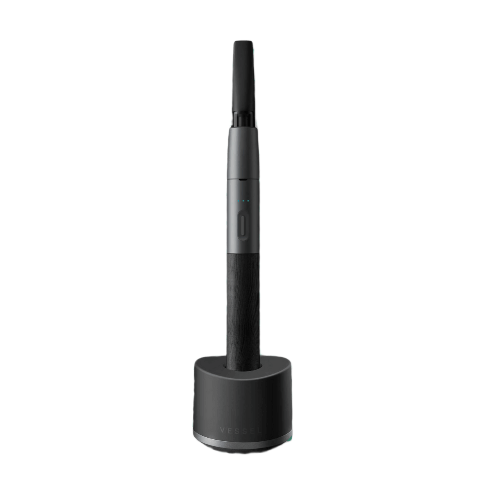 Vaporizator pen Vessel Craftsman în gri ardezie cu lemn negru, cu stație de încărcare