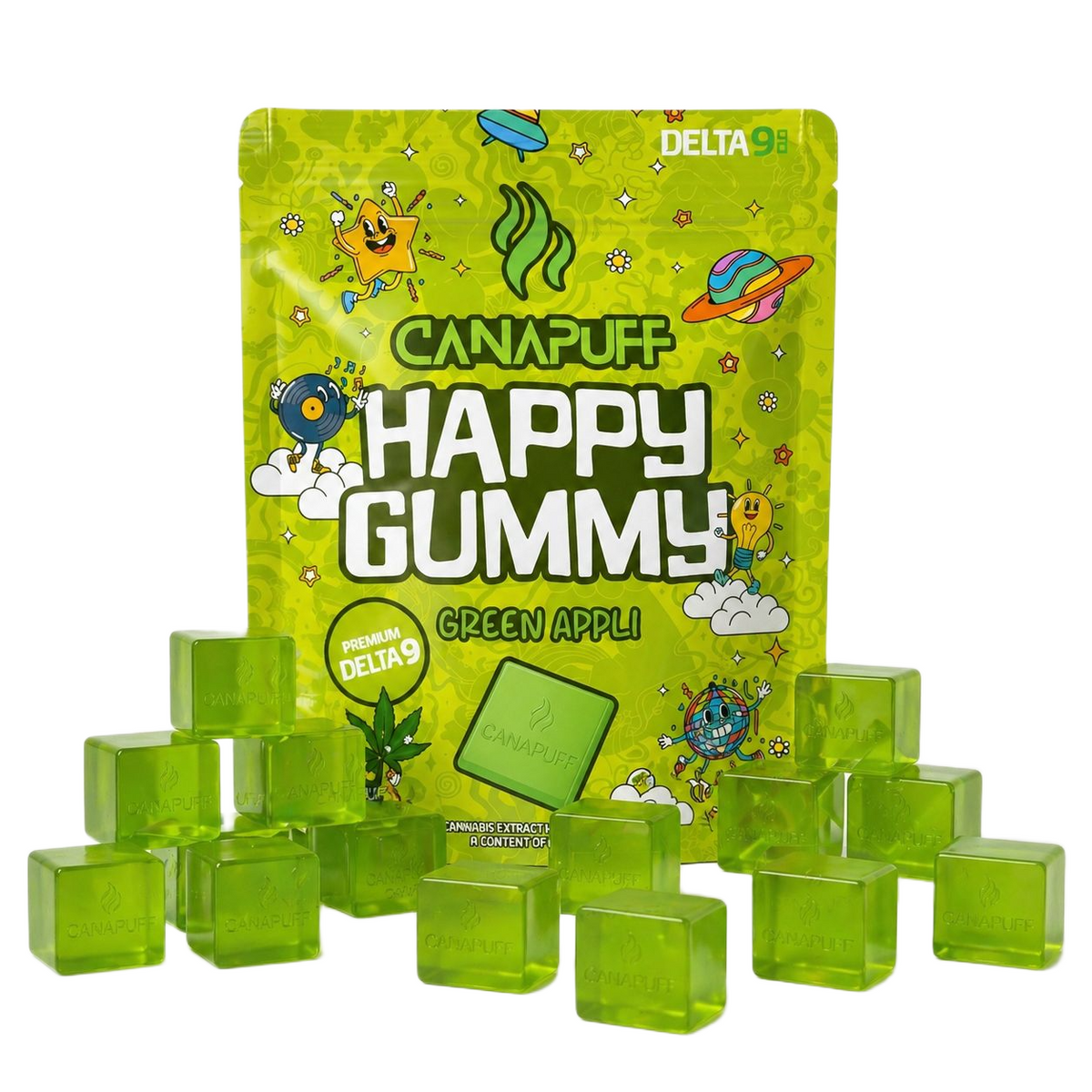 Canapuff Happy Gummy Delta-9 Green Appli, pack de gominolas